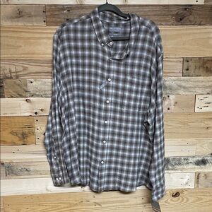 Falls Creek size XXXL Brown & White Plaid Button Down Crinkle Lightweight Shirt